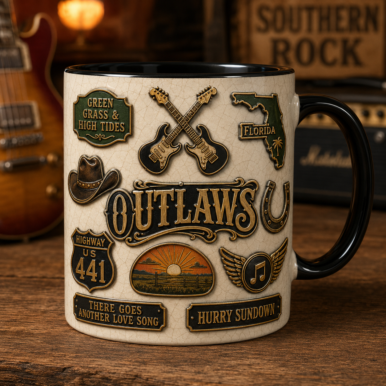 The Outlaws Mug – Green Grass & High Tides Southern Rock Vintage Ceramic Coffee Cup