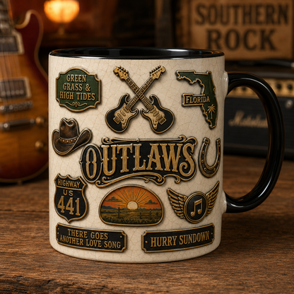 The Outlaws Mug – Green Grass & High Tides Southern Rock Vintage Ceramic Coffee Cup