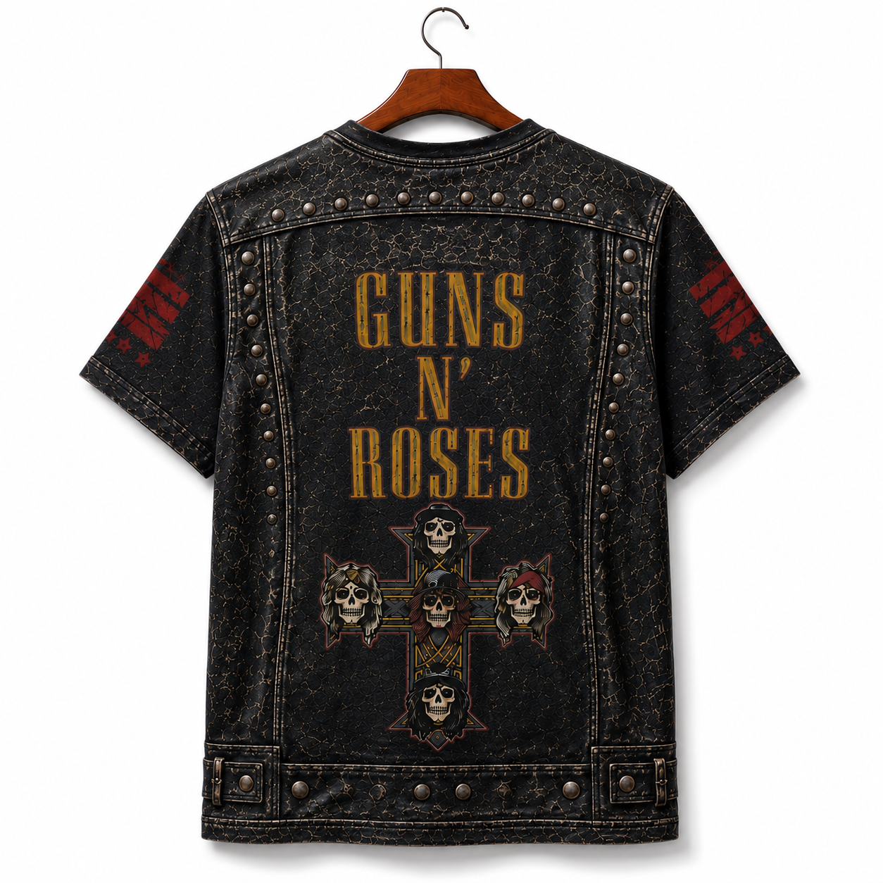 Guns N' Roses 3D All Over Print T-Shirt – Distressed Rock Band Costume Tee, Slash Inspired Leather Vest Graphic Shirt, Classic Rock Fan Gift