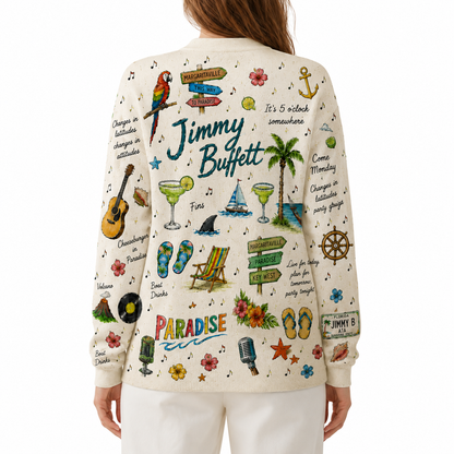Jimmy Buffett Tropical Cardigan – Margaritaville Hawaiian Beach Button-Up Knit Sweater for Parrotheads & Island Music Fans