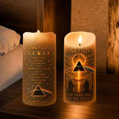 Pink Floyd LED Flameless Candle – Dark Side of the Moon Halloween Candle, Gothic Rock Decor, Ambient Flameless Pillar Candle