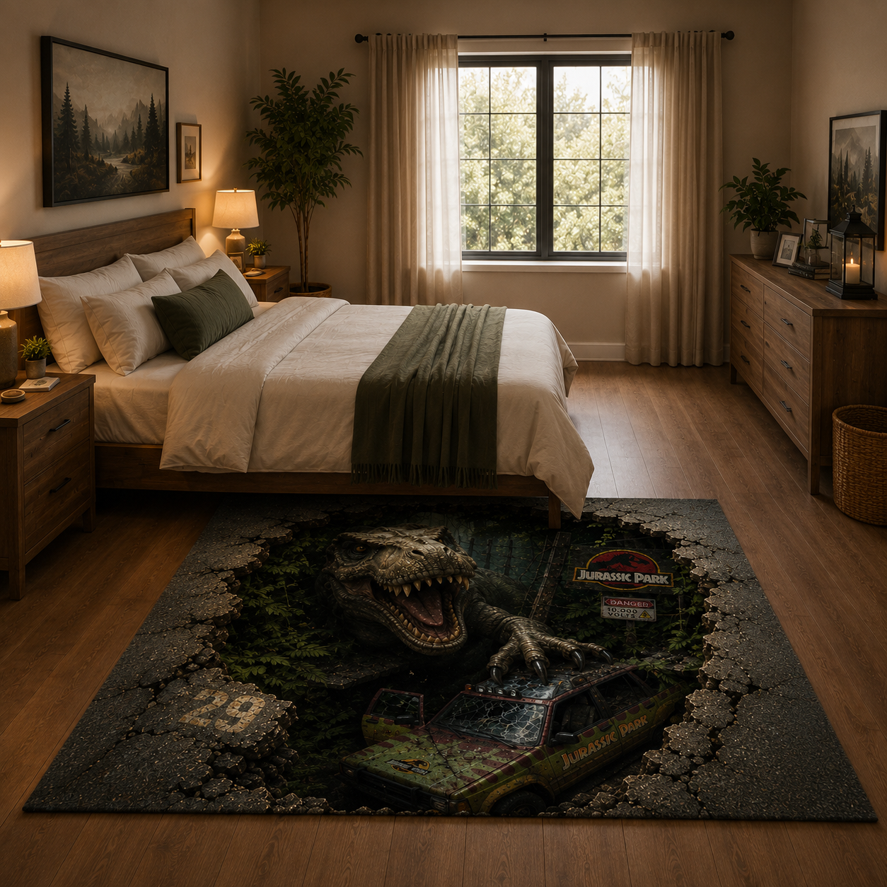 Jurassic Park T-Rex 3D Area Rug – Dinosaur Adventure Non-Slip Floor Mat for Living Room, Bedroom & Movie Room Decor