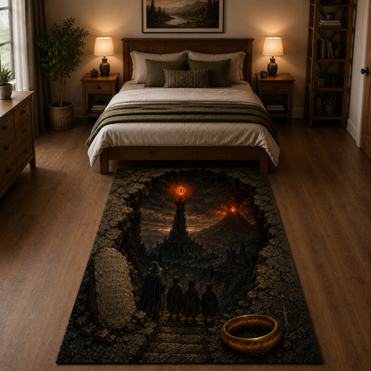 Lord of the Rings Mordor 3D Area Rug – Eye of Sauron Fantasy Non-Slip Floor Mat for Living Room, Bedroom & Movie Room Decor