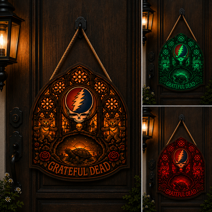 Grateful Dead Luminous Wooden Sign – Gothic LED Halloween Wall & Door Decor