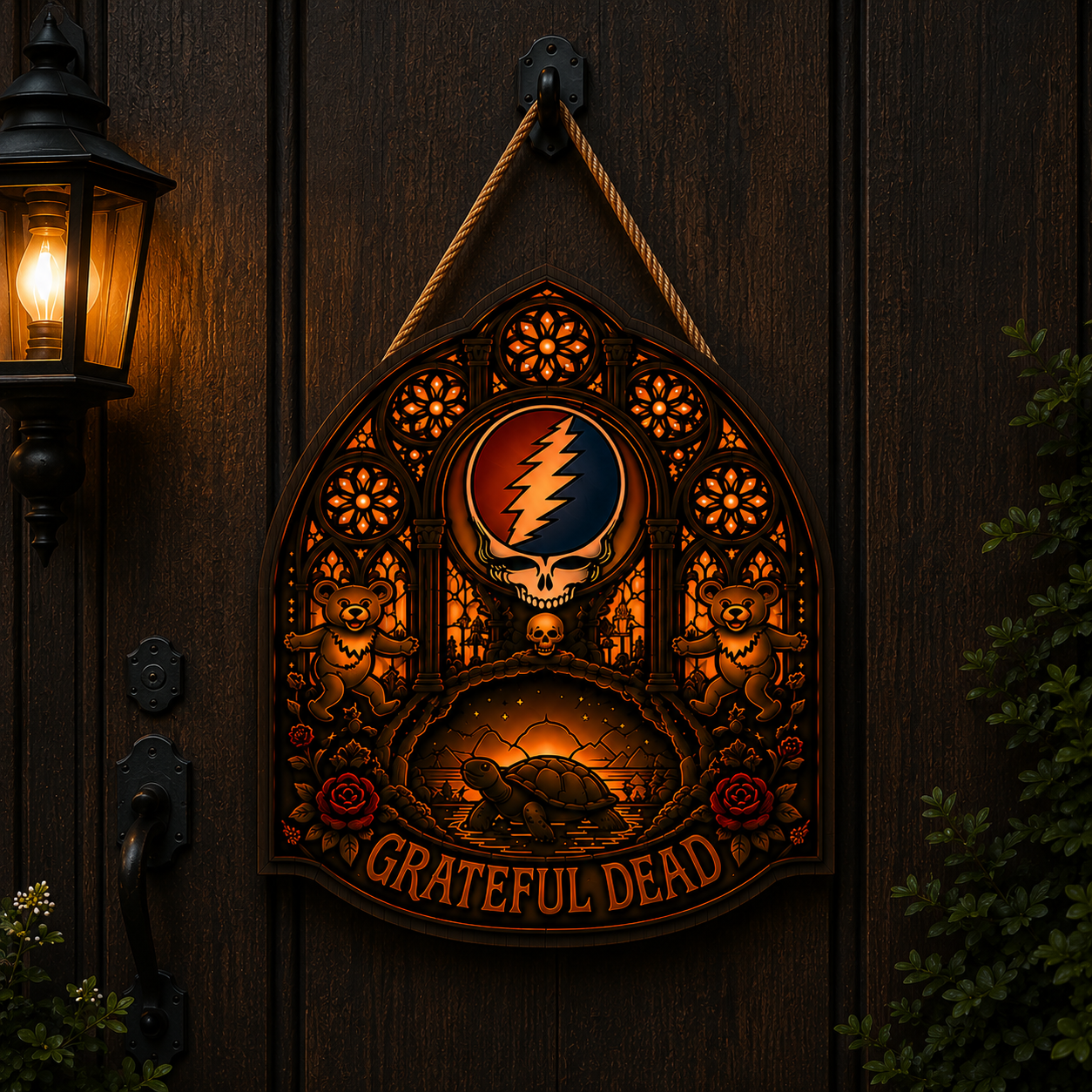 Grateful Dead Luminous Wooden Sign – Gothic LED Halloween Wall & Door Decor