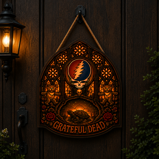 Grateful Dead Luminous Wooden Sign – Gothic LED Halloween Wall & Door Decor