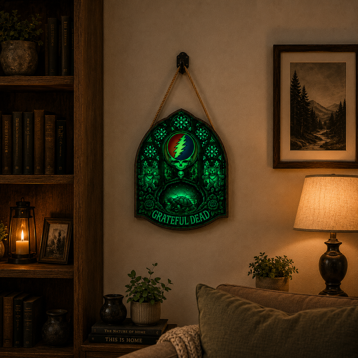 Grateful Dead Luminous Wooden Sign – Gothic LED Halloween Wall & Door Decor
