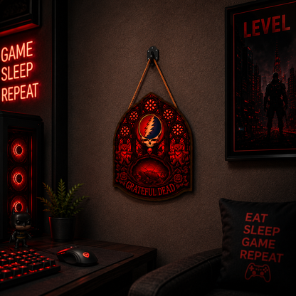 Grateful Dead Luminous Wooden Sign – Gothic LED Halloween Wall & Door Decor