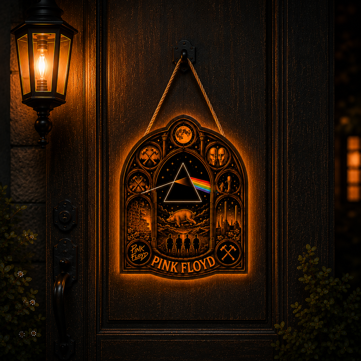 Pink Floyd Luminous Wooden Sign – Gothic LED Wall & Door Decor for Music Fans