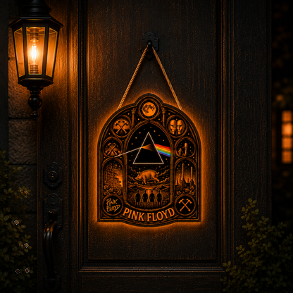 Pink Floyd Luminous Wooden Sign – Gothic LED Wall & Door Decor for Music Fans