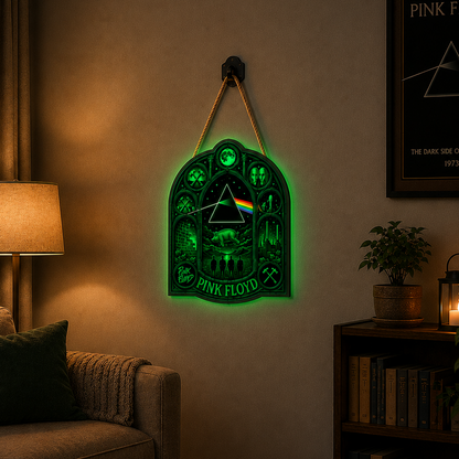Pink Floyd Luminous Wooden Sign – Gothic LED Wall & Door Decor for Music Fans
