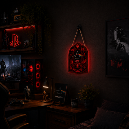 Pink Floyd Luminous Wooden Sign – Gothic LED Wall & Door Decor for Music Fans