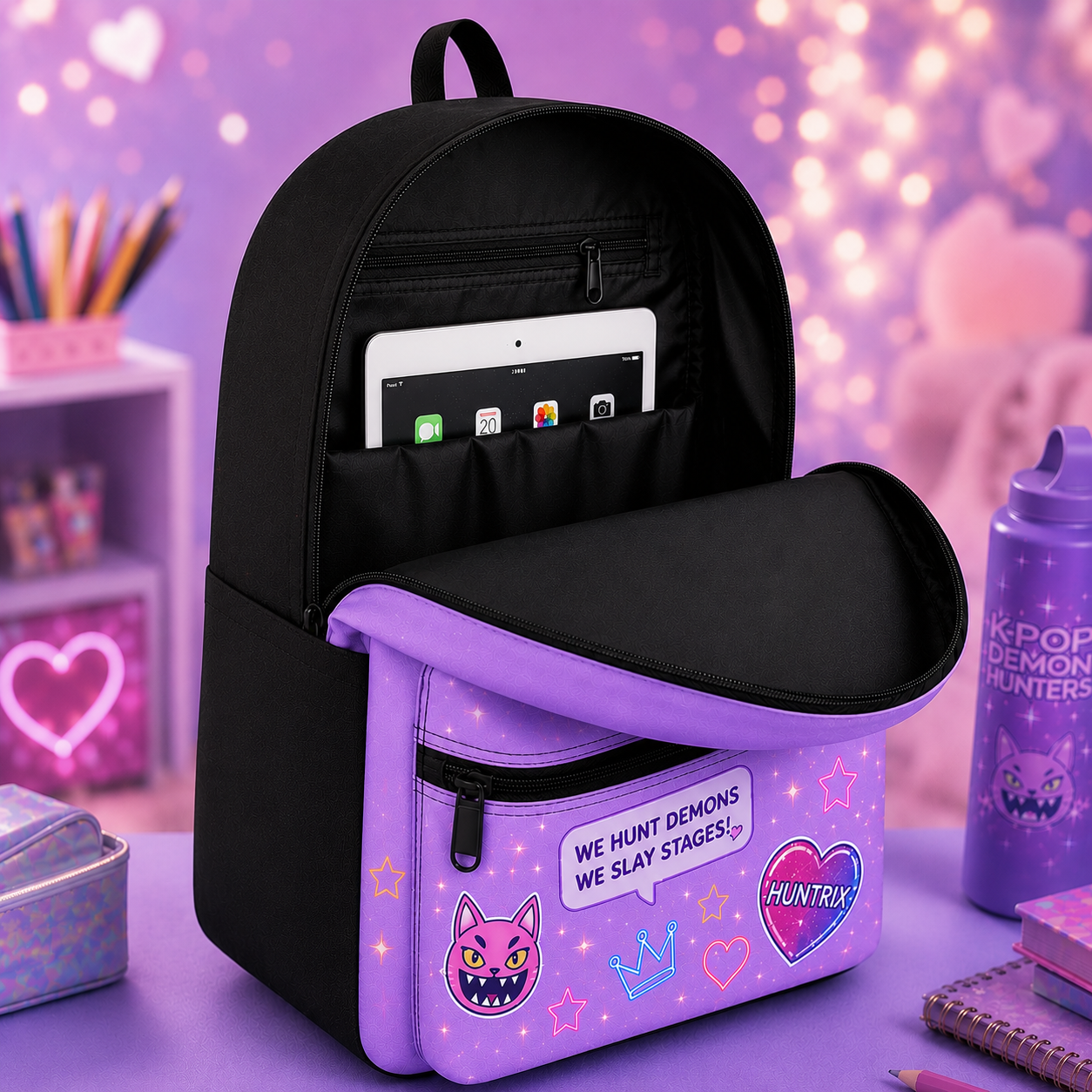 KPop Demon Hunters Kids Backpack – Cute Anime School Backpack for Girls, Kawaii Bookbag, K-Pop Fan Gift, Lightweight Travel Backpack