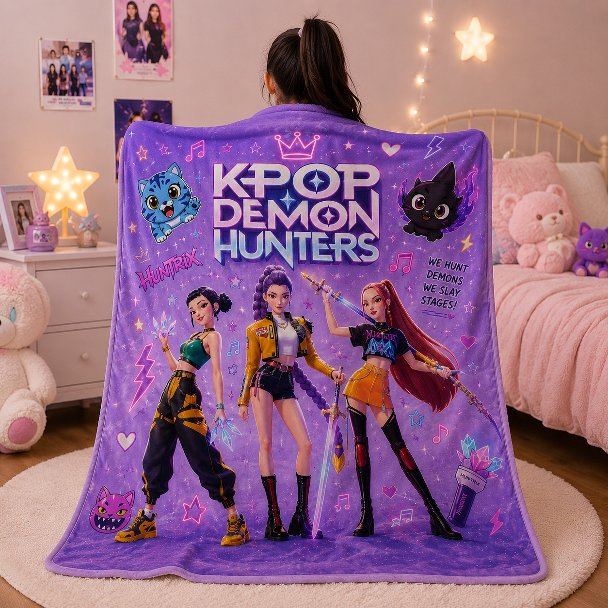 KPop Demon Hunters Sherpa Fleece Blanket – Ultra Soft Anime Throw Blanket, Cozy Plush Bed Blanket, K-Pop Fan Gift for Kids & Adults