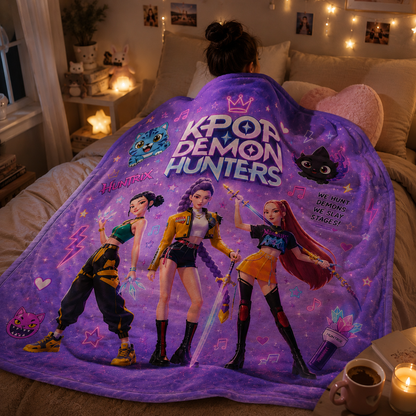 KPop Demon Hunters Sherpa Fleece Blanket – Ultra Soft Anime Throw Blanket, Cozy Plush Bed Blanket, K-Pop Fan Gift for Kids & Adults