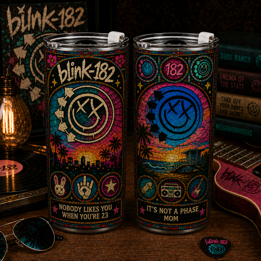 Blink-182 20oz & 40oz Stained Glass Stainless Steel Tumbler - Classic Rock Travel Mug With Lid and Straw