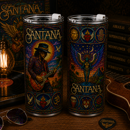 Santana 20oz & 40oz Stained Glass Stainless Steel Tumbler - Latin Rock Travel Mug With Lid and Straw
