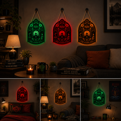 Rush Band Luminous Wooden Sign – Gothic LED Wall & Door Decor for Music Fans