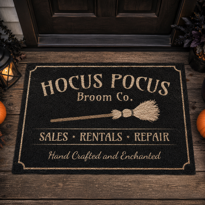 Hocus Pocus Broom Co Doormat - Enchanted Witchy Halloween Outdoor Welcome Mat