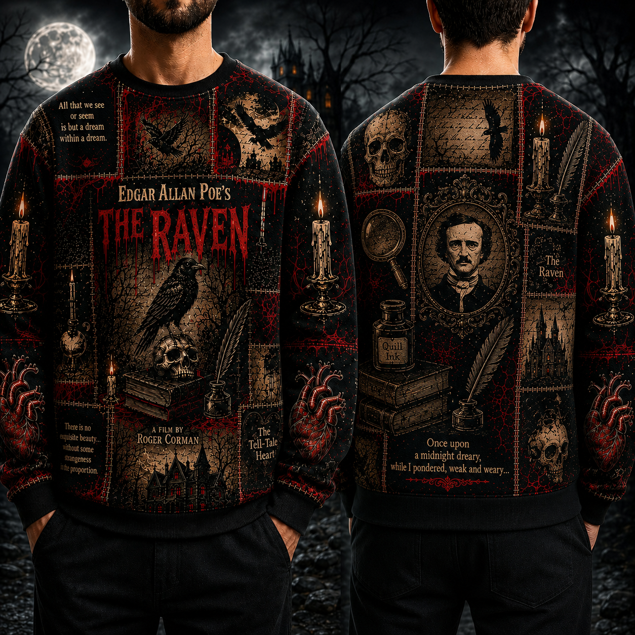 Edgar Allan Poe The Raven Sweatshirt - Vintage Gothic Horror Graphic Pullover Crewneck