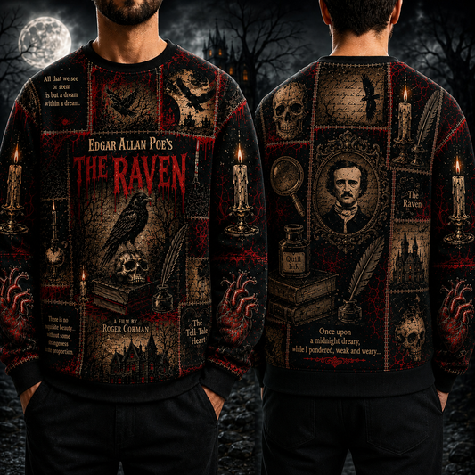 Edgar Allan Poe The Raven Sweatshirt - Vintage Gothic Horror Graphic Pullover Crewneck