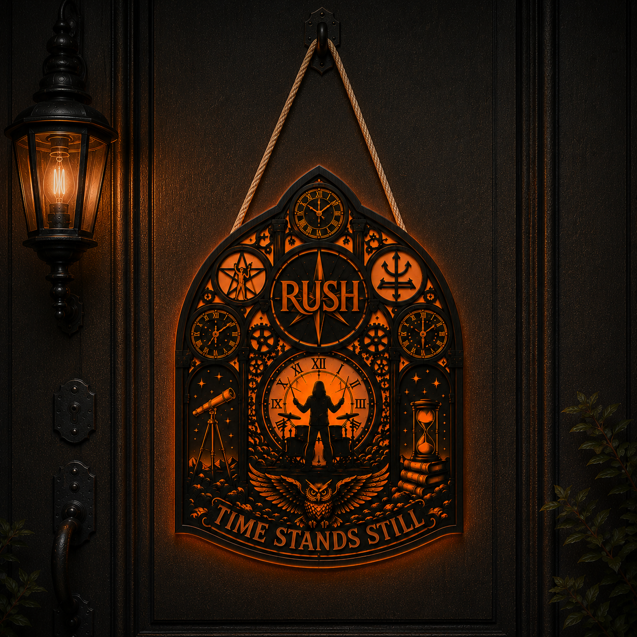Rush Band Luminous Wooden Sign – Gothic LED Wall & Door Decor for Music Fans