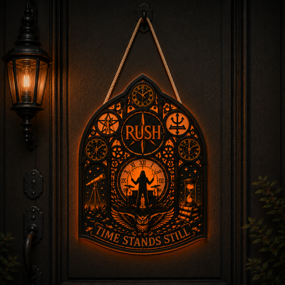 Rush Band Luminous Wooden Sign – Gothic LED Wall & Door Decor for Music Fans