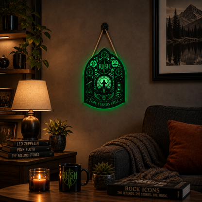 Rush Band Luminous Wooden Sign – Gothic LED Wall & Door Decor for Music Fans