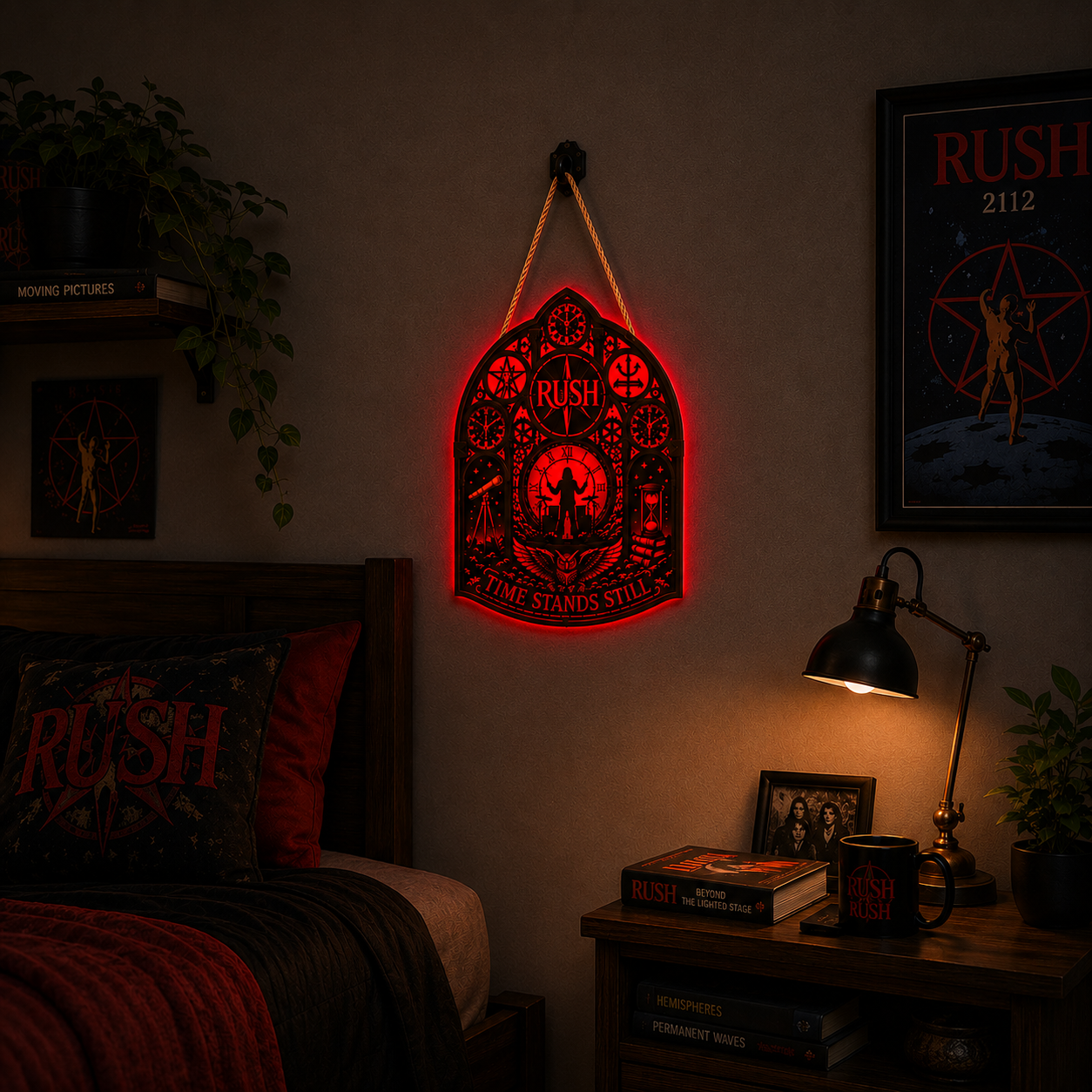 Rush Band Luminous Wooden Sign – Gothic LED Wall & Door Decor for Music Fans
