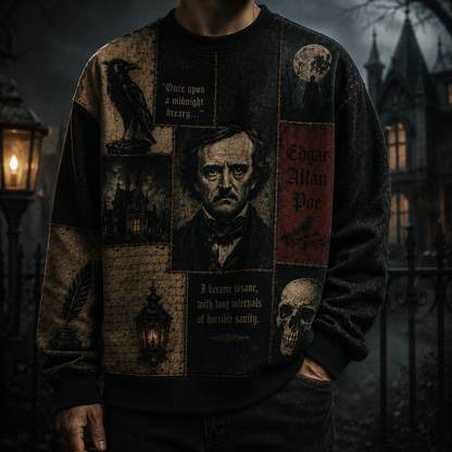 Edgar Allan Poe Patchwork Sweatshirt - Dark Academia Gothic Literature Crewneck