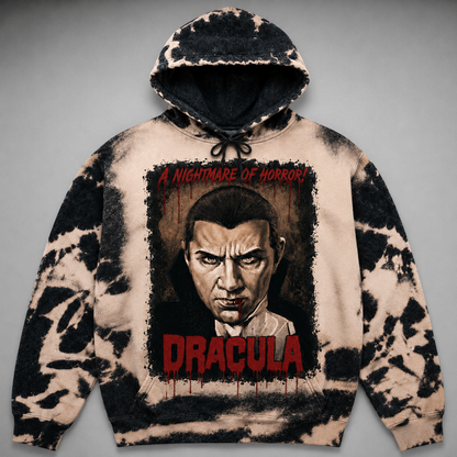 Vintage Count Dracula Bleached Graphic Hoodie - Gothic Vampire Graphic Sweatshirt