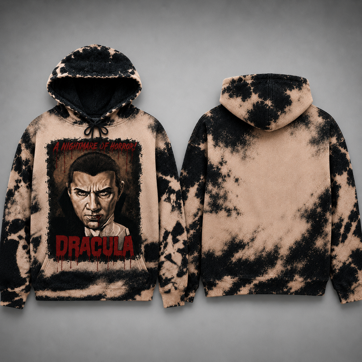 Vintage Count Dracula Bleached Graphic Hoodie - Gothic Vampire Graphic Sweatshirt