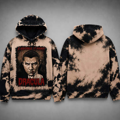 Vintage Count Dracula Bleached Graphic Hoodie - Gothic Vampire Graphic Sweatshirt
