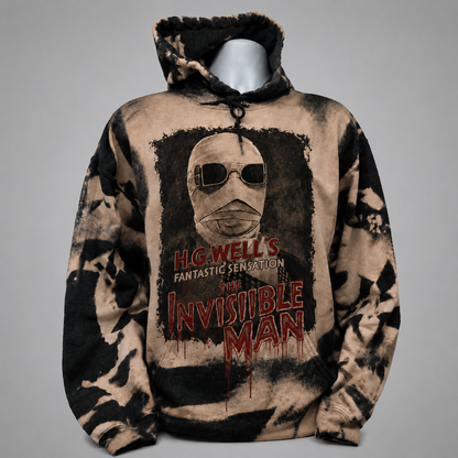 The Invisible Man Bleached Graphic Hoodie - Vintage Sci-Fi Horror Sweatshirt