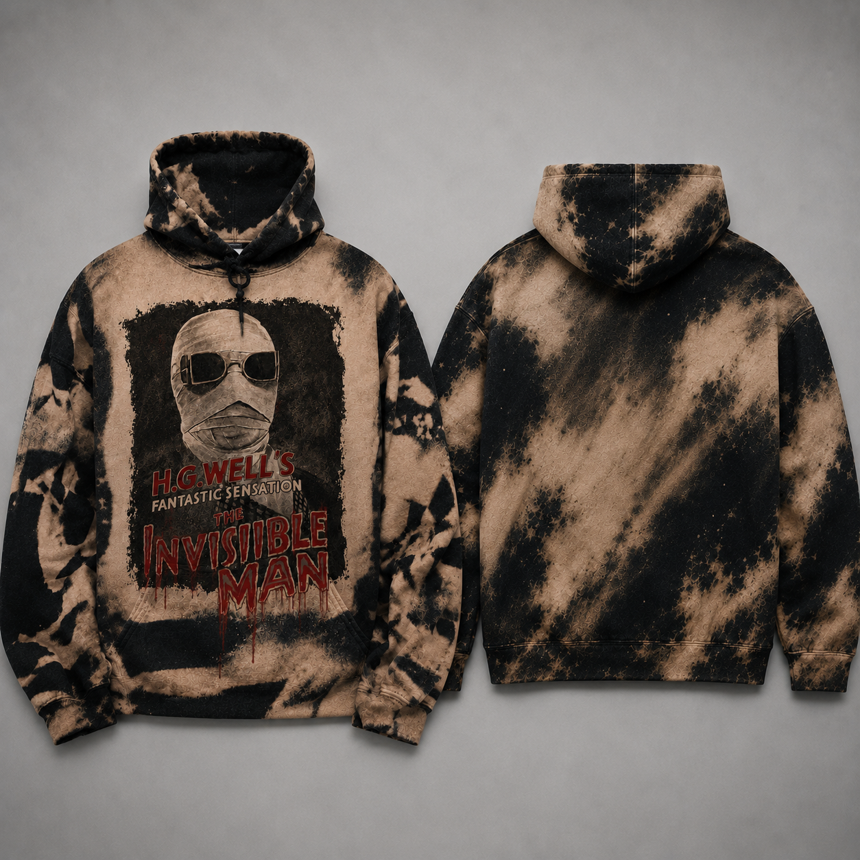The Invisible Man Bleached Graphic Hoodie - Vintage Sci-Fi Horror Sweatshirt
