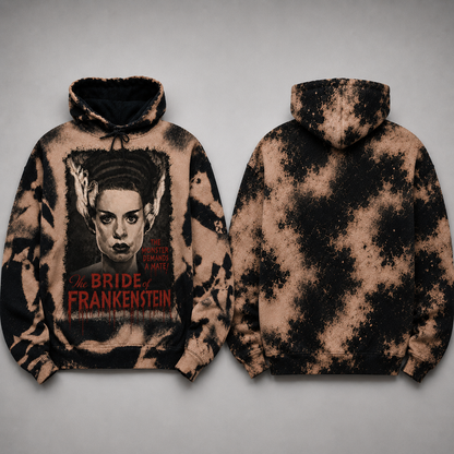 Bride of Frankenstein Bleached Graphic Hoodie - Gothic Horror Movie Streetwear