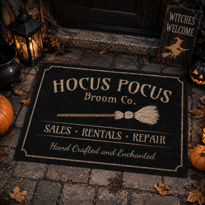 Hocus Pocus Broom Co Doormat - Enchanted Witchy Halloween Outdoor Welcome Mat
