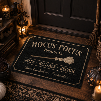 Hocus Pocus Broom Co Doormat - Enchanted Witchy Halloween Outdoor Welcome Mat
