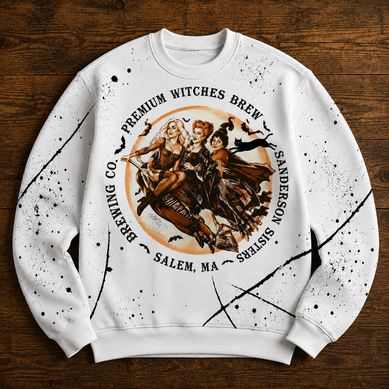 Grunge Hocus Pocus Sisters Sweatshirt - Salem MA Witch Brewing Co Splatter Pullover