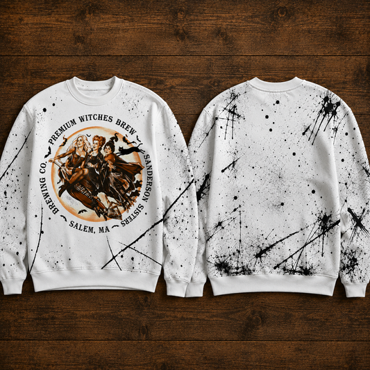 Grunge Hocus Pocus Sisters Sweatshirt - Salem MA Witch Brewing Co Splatter Pullover