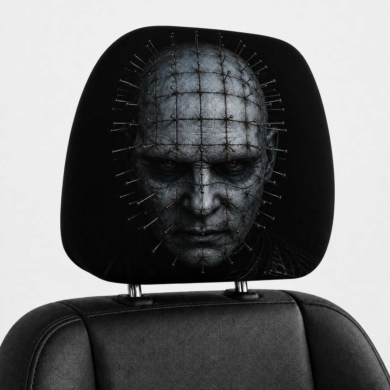 Pinhead Horror Car Headrest Cover – Creepy Hellraiser Halloween Auto Decor