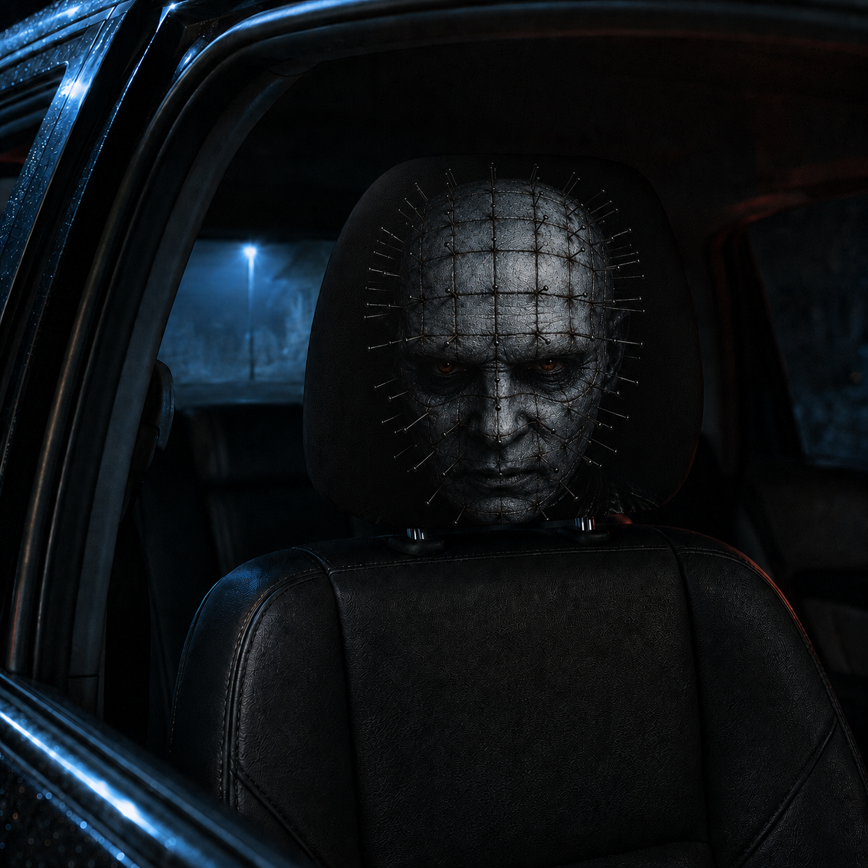 Pinhead Horror Car Headrest Cover – Creepy Hellraiser Halloween Auto Decor