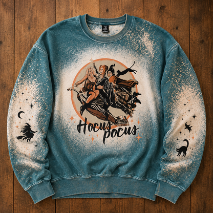 Hocus Pocus Sanderson Sisters Bleached Blue Sweatshirt, Vintage Acid Wash Crewneck