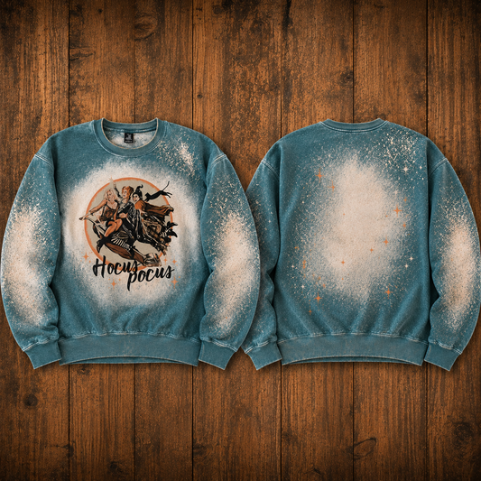 Hocus Pocus Sanderson Sisters Bleached Blue Sweatshirt, Vintage Acid Wash Crewneck