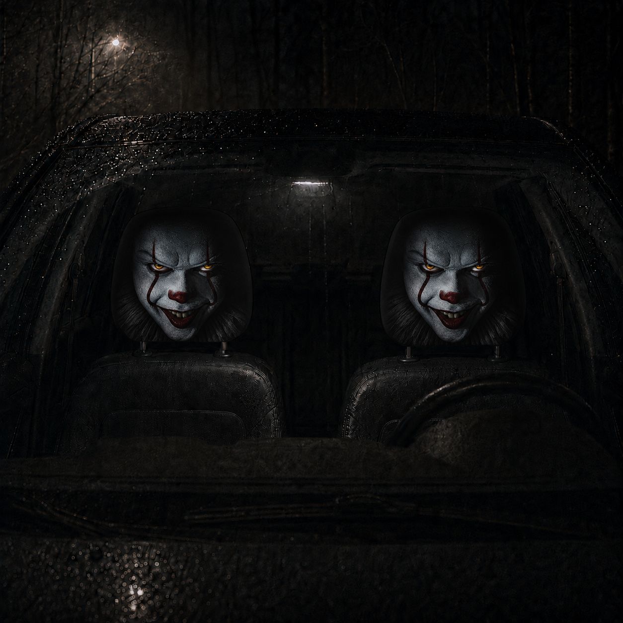 Pennywise IT Horror Car Headrest Cover – Spooky Horror Car Accessory