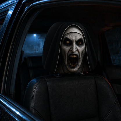 The Nun Valak Horror Car Headrest Cover – Creepy Halloween Auto Decor