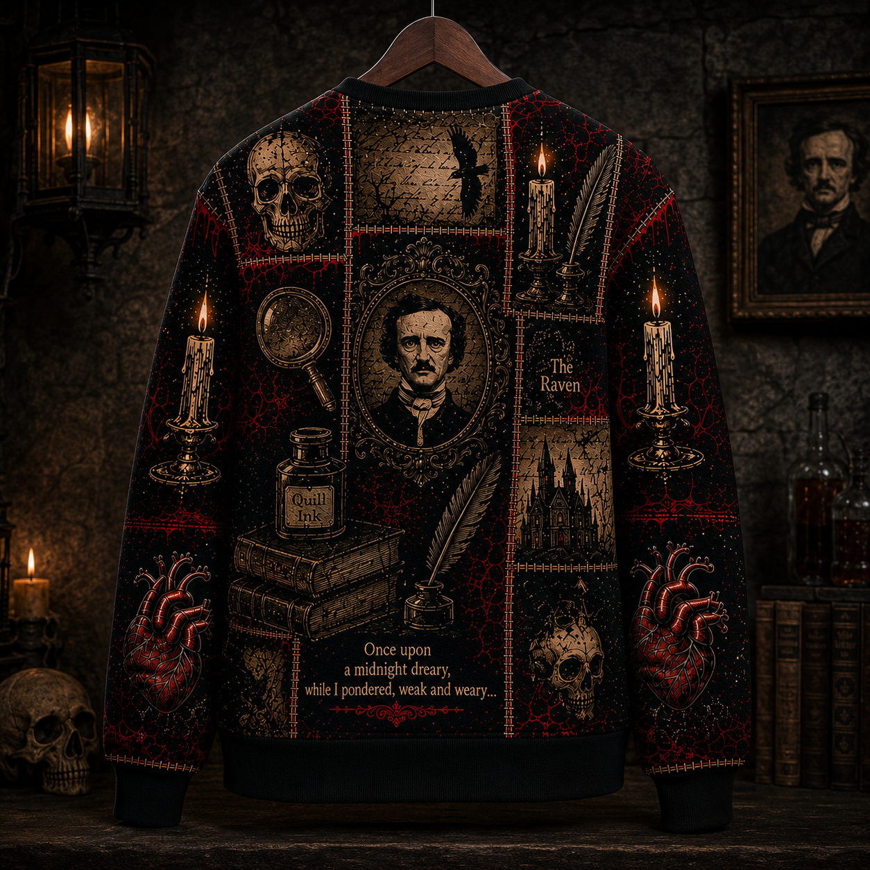 Edgar Allan Poe The Raven Sweatshirt - Vintage Gothic Horror Graphic Pullover Crewneck