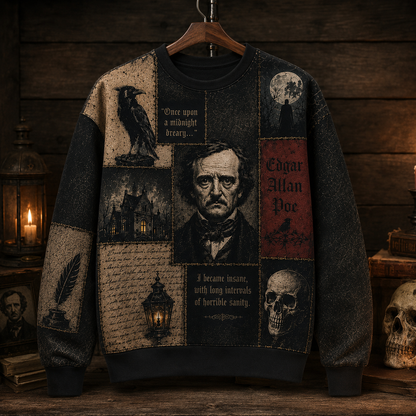 Edgar Allan Poe Patchwork Sweatshirt - Dark Academia Gothic Literature Crewneck