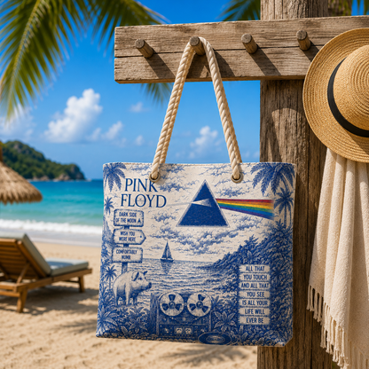 Pink Floyd Beach Tote Bag – Retro Tropical Canvas Shoulder Bag With Rope Handle
