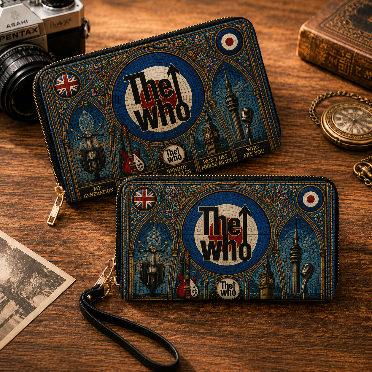 The Who Leather Handbag, Leather Tote Bag, Leather Wallet Set - Stained Glass The Who Band Fan Gift, Luxury Rock Music Accessories